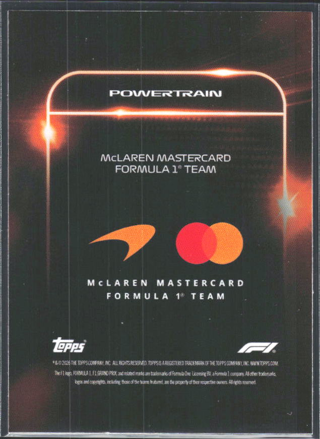 2026 Topps Formula 1 Lights Out Powertrain Andrea Stella / Lando Norris / Oscar Piastri - baksida