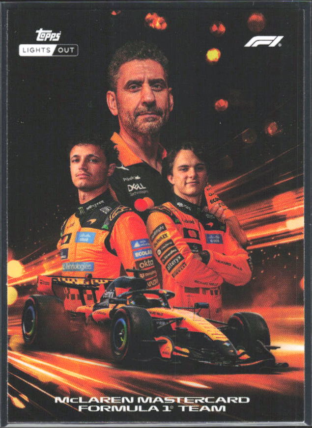 2026 Topps Formula 1 Lights Out Powertrain Andrea Stella / Lando Norris / Oscar Piastri - framsida