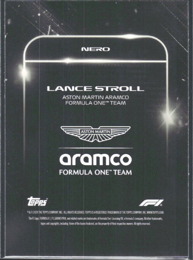 2026 Topps Formula 1 Lights Out Nero Lance Stroll - baksida
