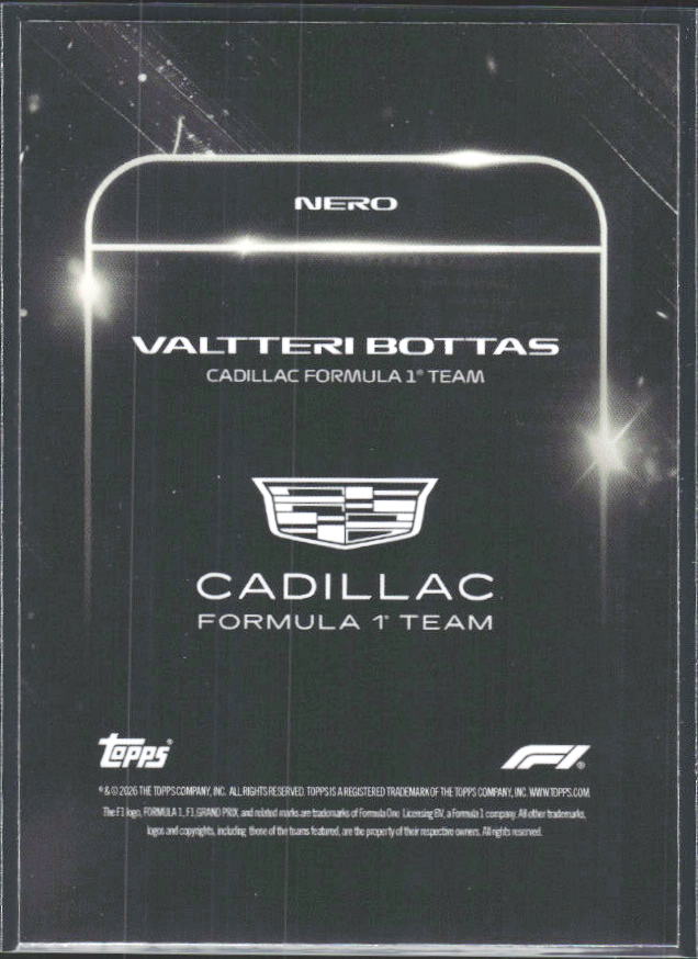 2026 Topps Formula 1 Lights Out Nero Valtteri Bottas - baksida