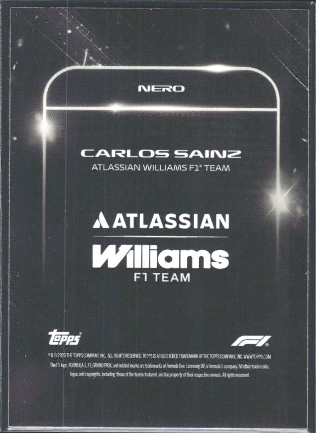2026 Topps Formula 1 Lights Out Nero Carlos Sainz - baksida