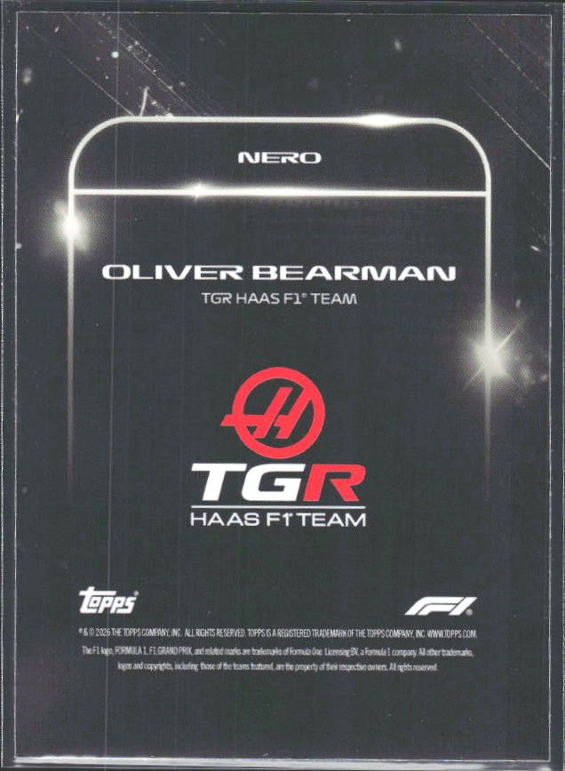 2026 Topps Formula 1 Lights Out Nero Oliver Bearman - baksida