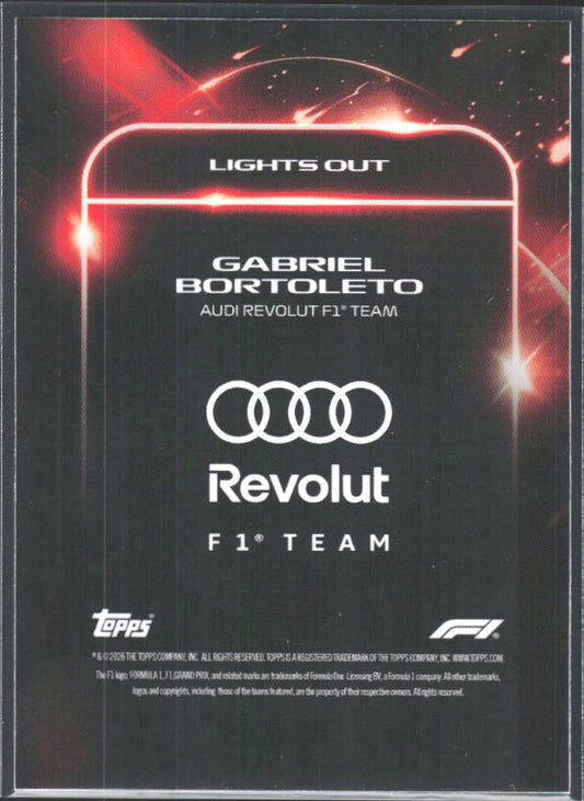 2026 Topps Formula 1 Lights Out Lights Out Gabriel Bortoleto - baksida