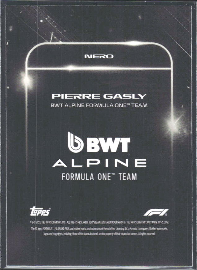 2026 Topps Formula 1 Lights Out Nero Pierre Gasly - baksida