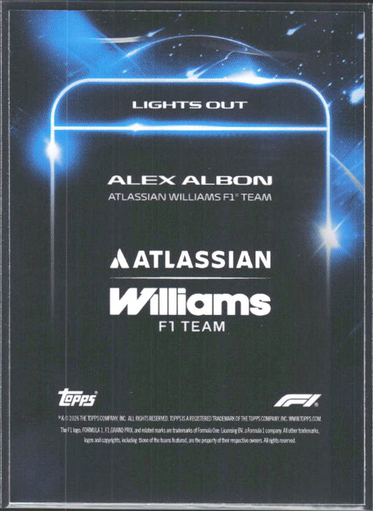 2026 Topps Formula 1 Lights Out Lights Out Alex Albon - baksida