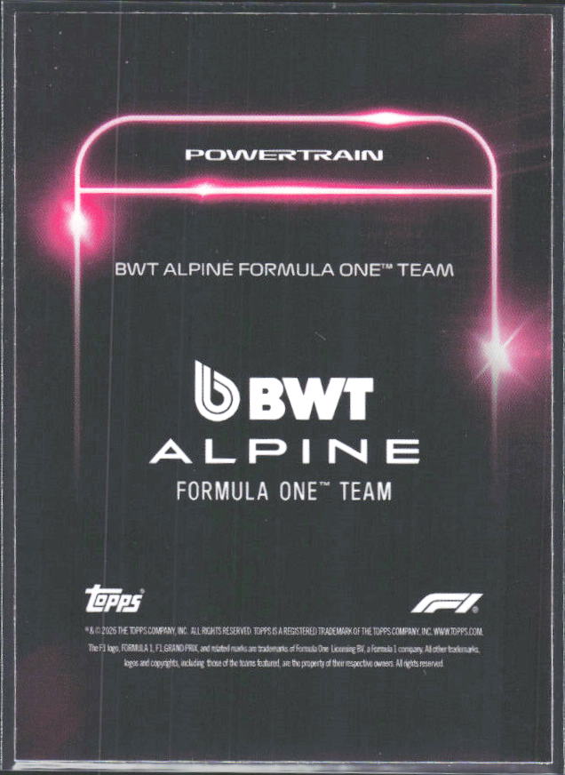 2026 Topps Formula 1 Lights Out Powertrain Steve Nielsen / Pierre Gasly / Franco Colapinto - baksida