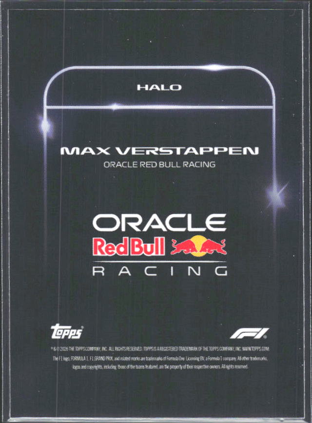 2026 Topps Formula 1 Lights Out Halo Max Verstappen - baksida