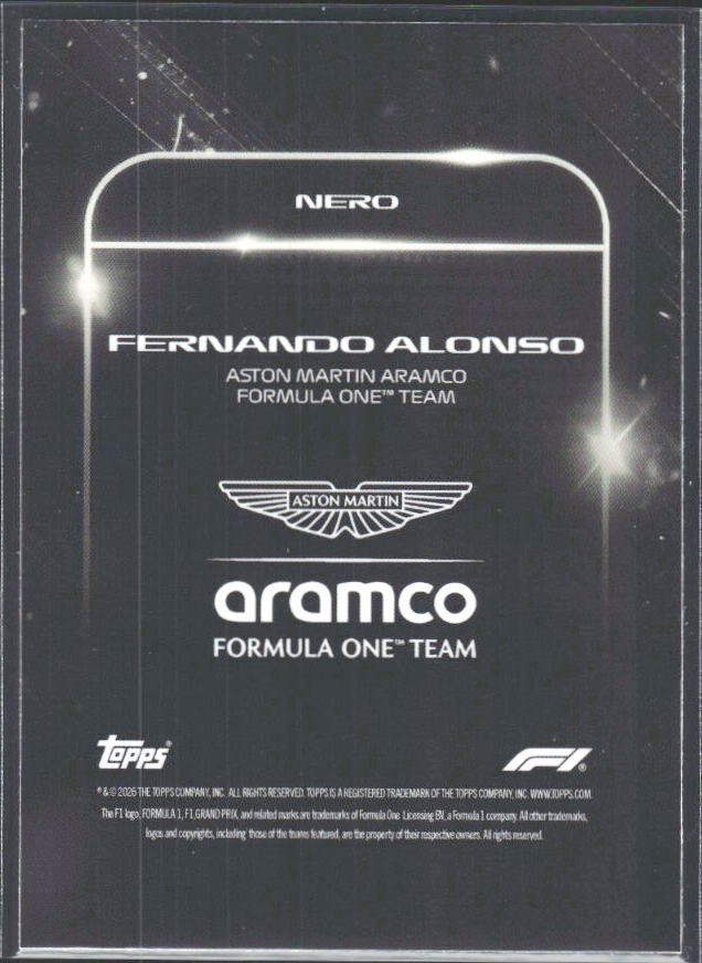 2026 Topps Formula 1 Lights Out Nero Fernando Alonso - baksida