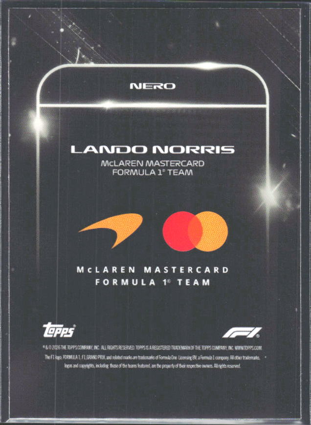 2026 Topps Formula 1 Lights Out Nero Lando Norris - baksida