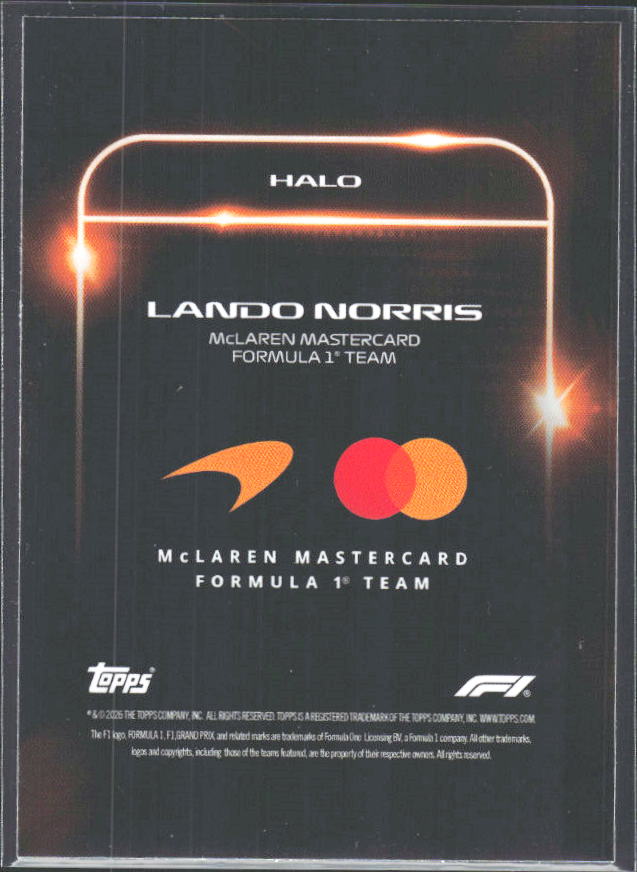 2026 Topps Formula 1 Lights Out Halo Lando Norris - baksida