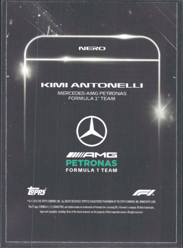 2026 Topps Formula 1 Lights Out Nero Kimi Antonelli - baksida