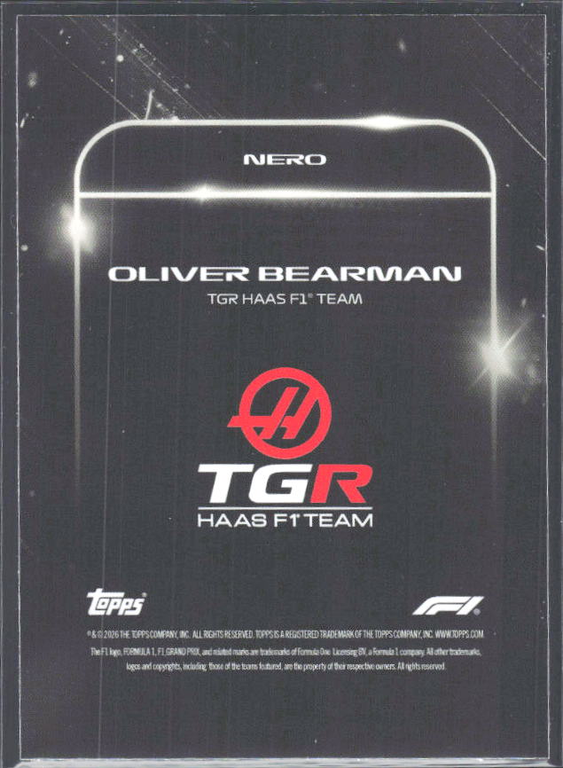 2026 Topps Formula 1 Lights Out Nero Oliver Bearman - baksida