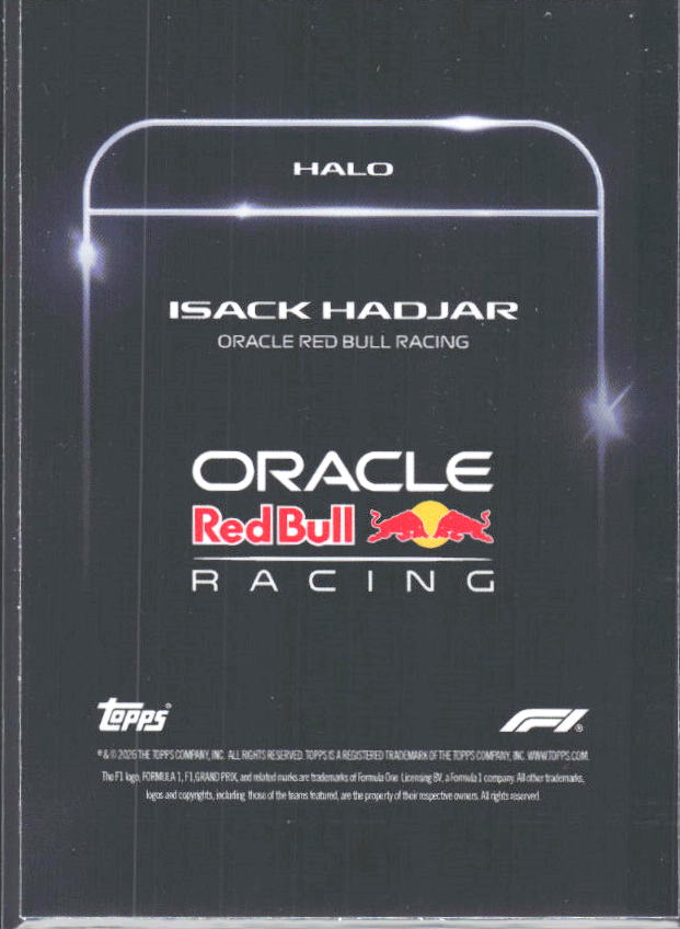 2026 Topps Formula 1 Lights Out Halo Isack Hadjar - baksida