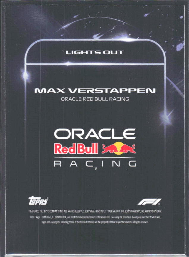 2026 Topps Formula 1 Lights Out Lights Out Max Verstappen - baksida