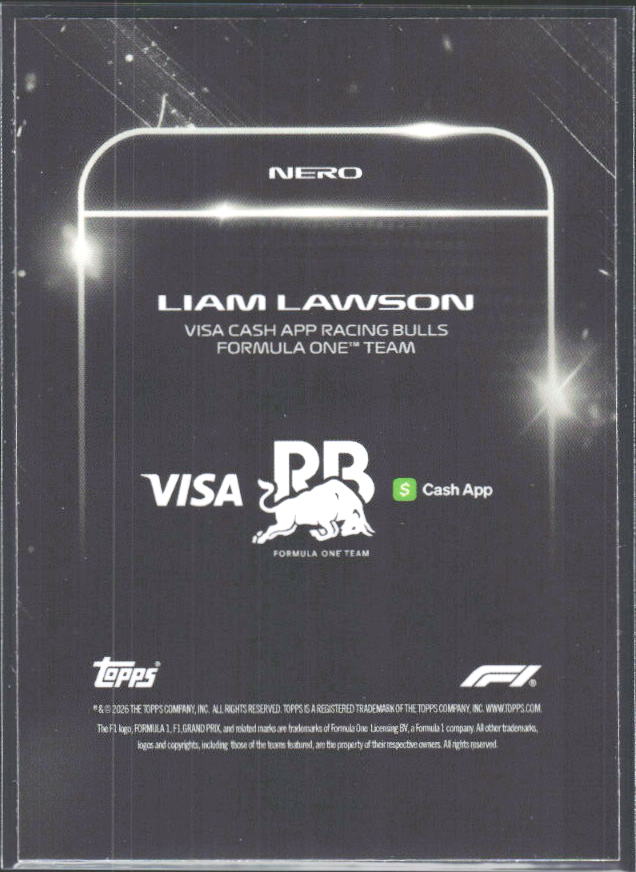 2026 Topps Formula 1 Lights Out Nero Liam Lawson - baksida