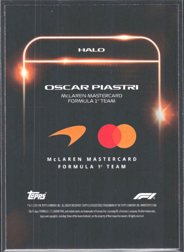 2026 Topps Formula 1 Lights Out Halo Oscar Piastri - baksida