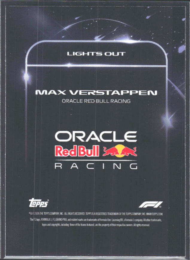 2026 Topps Formula 1 Lights Out Lights Out Max Verstappen - baksida