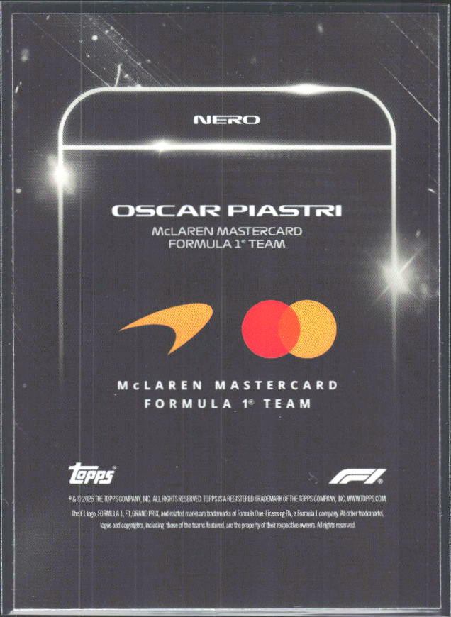 2026 Topps Formula 1 Lights Out Nero Oscar Piastri - baksida