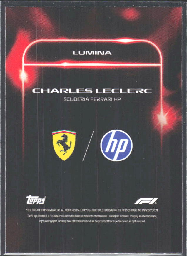 2026 Topps Formula 1 Lights Out Lumina Charles Leclerc - baksida