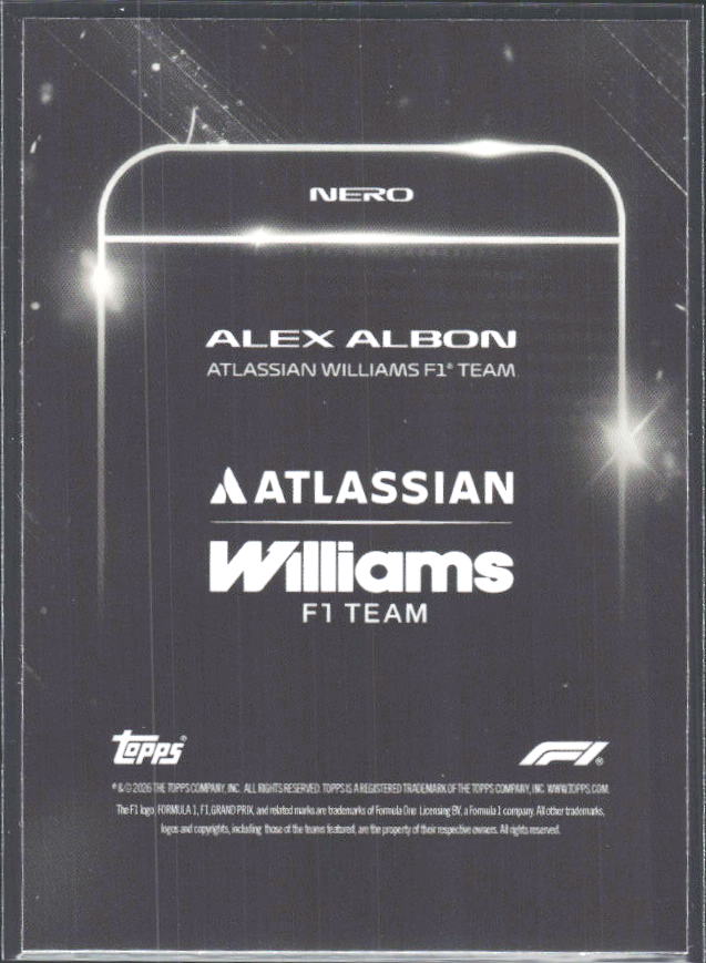 2026 Topps Formula 1 Lights Out Nero Alex Albon - baksida