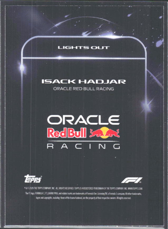 2026 Topps Formula 1 Lights Out Lights Out Isack Hadjar - baksida