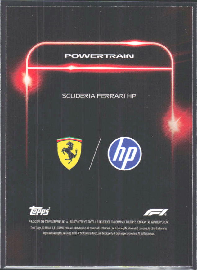 2026 Topps Formula 1 Lights Out Powertrain Frederic Vasseur / Charles Leclerc / Lewis Hamilton - baksida