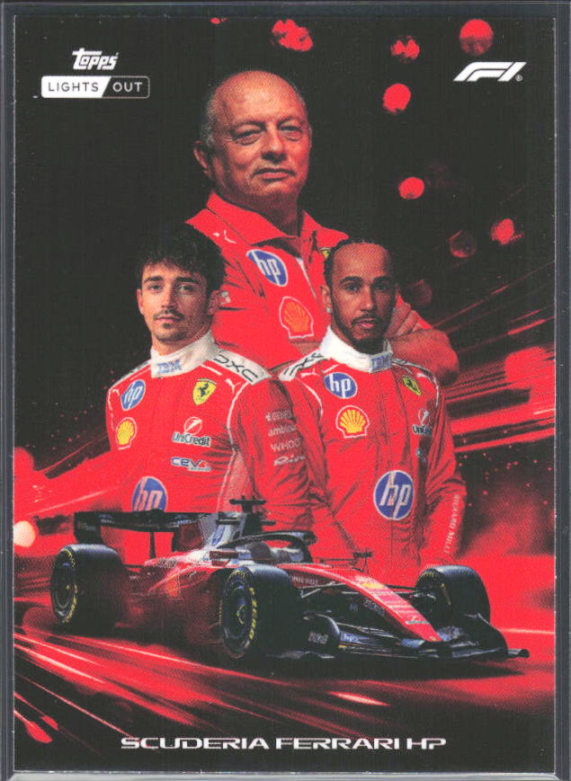 2026 Topps Formula 1 Lights Out Powertrain Frederic Vasseur / Charles Leclerc / Lewis Hamilton - framsida
