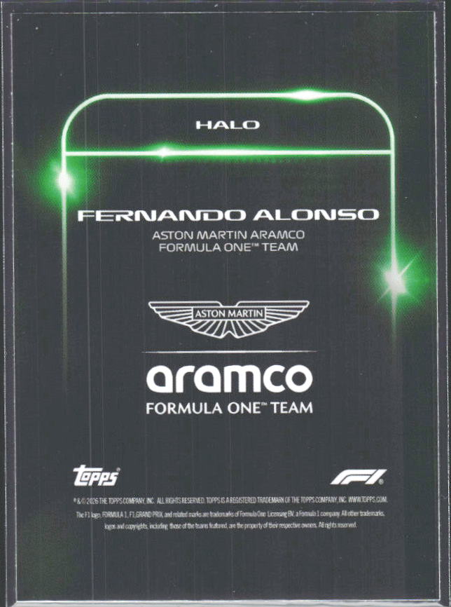 2026 Topps Formula 1 Lights Out Halo Fernando Alonso - baksida