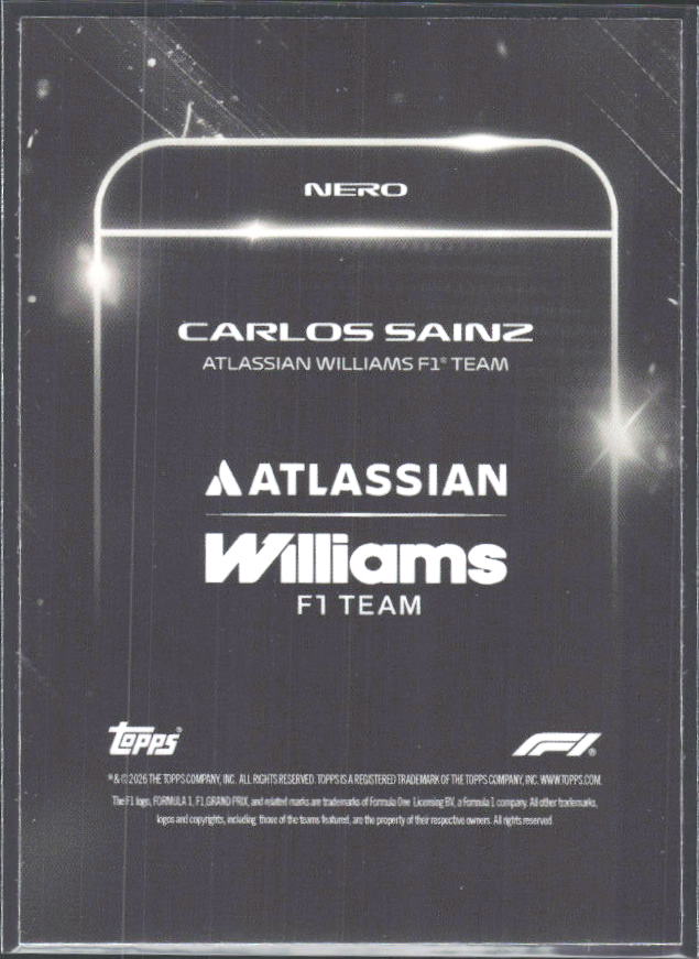 2026 Topps Formula 1 Lights Out Nero Carlos Sainz - baksida