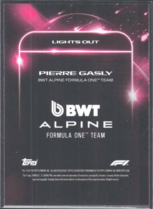 2026 Topps Formula 1 Lights Out Lights Out Pierre Gasly - baksida