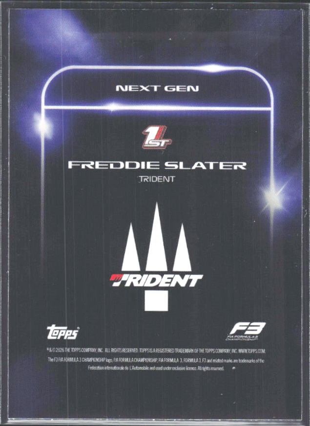 2026 Topps Formula 1 Lights Out Next Gen Freddie Slater - baksida