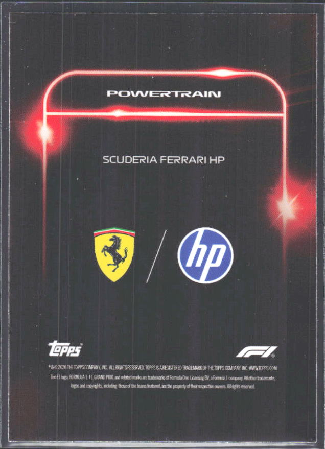 2026 Topps Formula 1 Lights Out Powertrain Frederic Vasseur / Charles Leclerc / Lewis Hamilton - baksida