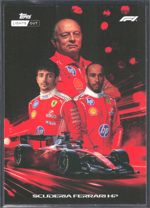 2026 Topps Formula 1 Lights Out Powertrain Frederic Vasseur / Charles Leclerc / Lewis Hamilton - framsida
