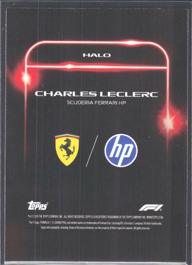 2026 Topps Formula 1 Lights Out Halo Charles Leclerc - baksida