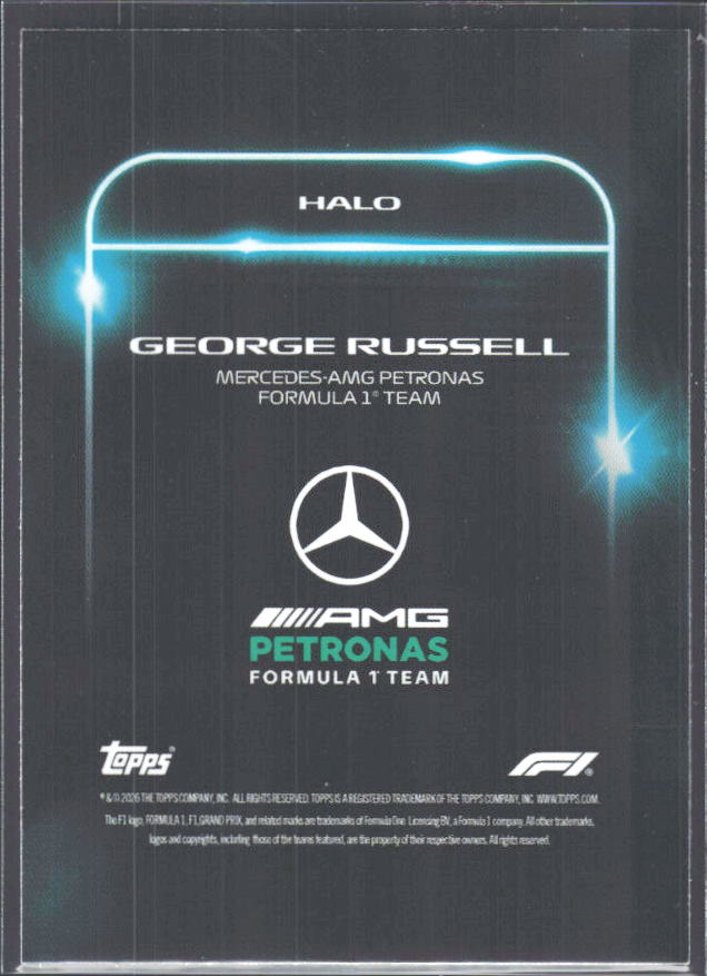 2026 Topps Formula 1 Lights Out Halo George Russell - baksida