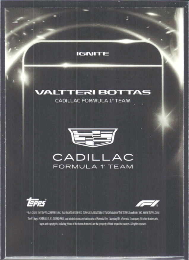 2026 Topps Formula 1 Lights Out Ignite Valtteri Bottas - baksida