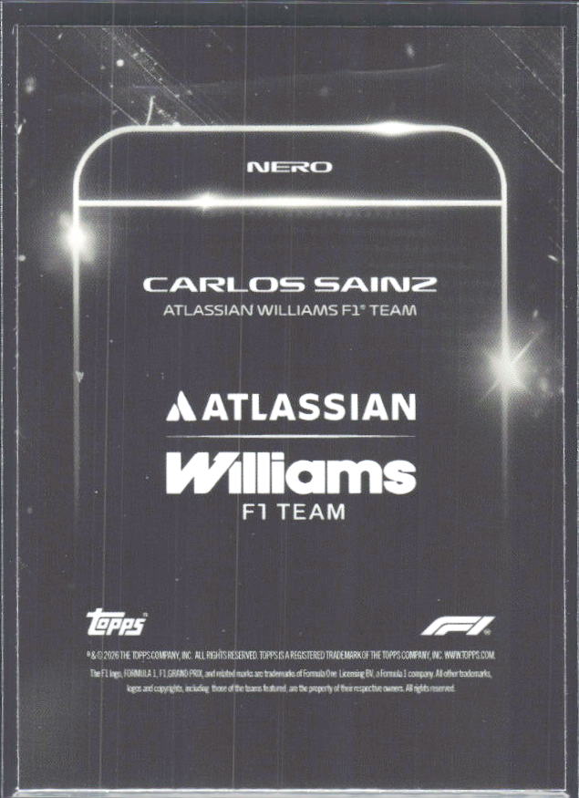 2026 Topps Formula 1 Lights Out Nero Carlos Sainz - baksida