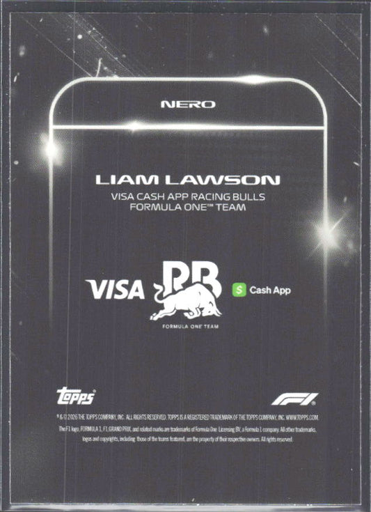2026 Topps Formula 1 Lights Out Nero Liam Lawson - baksida