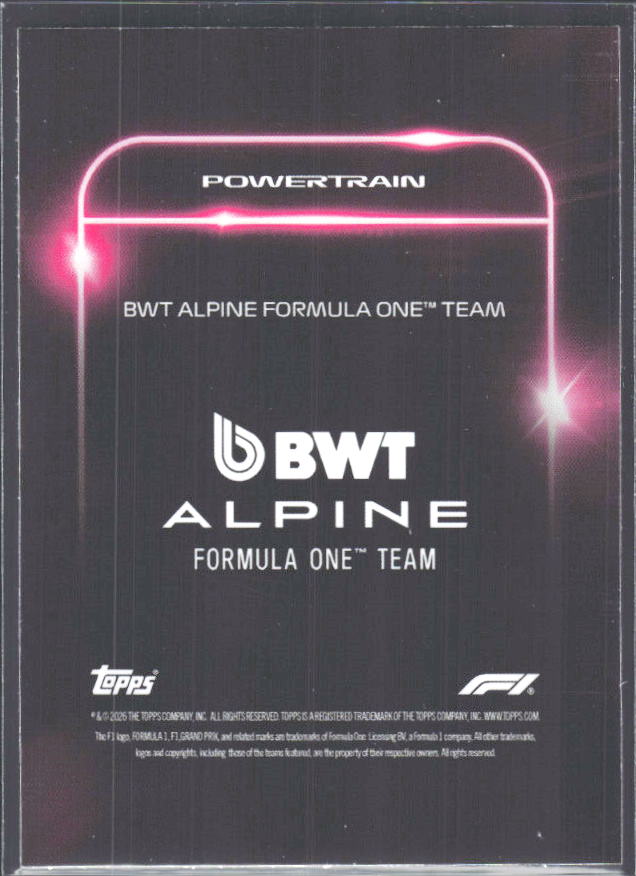 2026 Topps Formula 1 Lights Out Powertrain Steve Nielsen / Pierre Gasly / Franco Colapinto - baksida