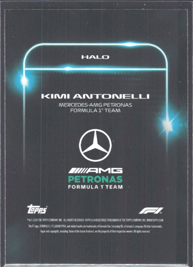 2026 Topps Formula 1 Lights Out Halo Kimi Antonelli - baksida