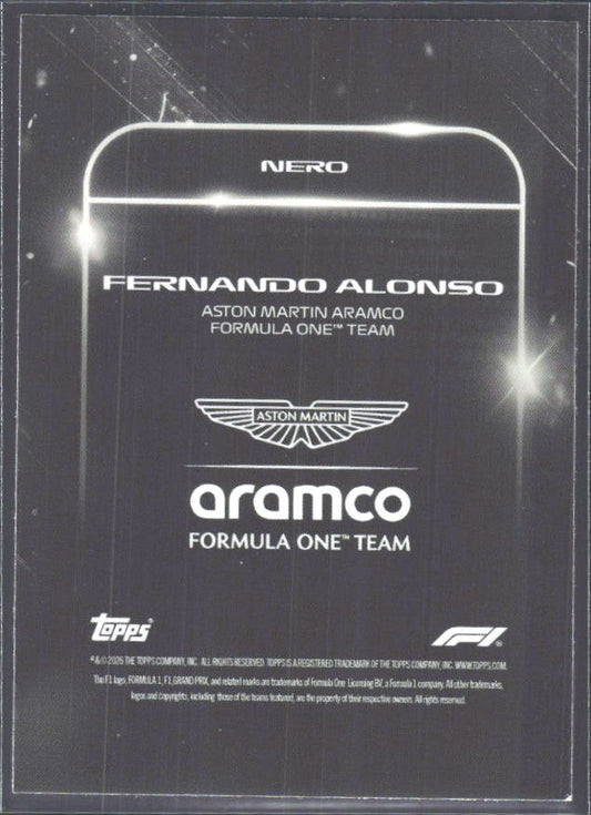 2026 Topps Formula 1 Lights Out Nero Fernando Alonso - baksida