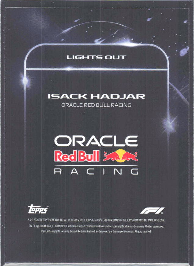 2026 Topps Formula 1 Lights Out Lights Out Isack Hadjar - baksida
