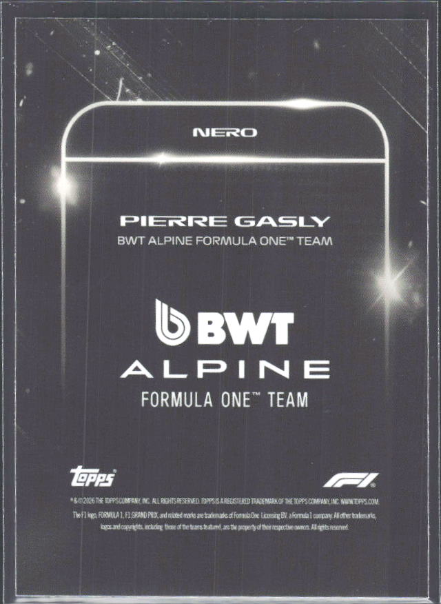 2026 Topps Formula 1 Lights Out Nero Pierre Gasly - baksida