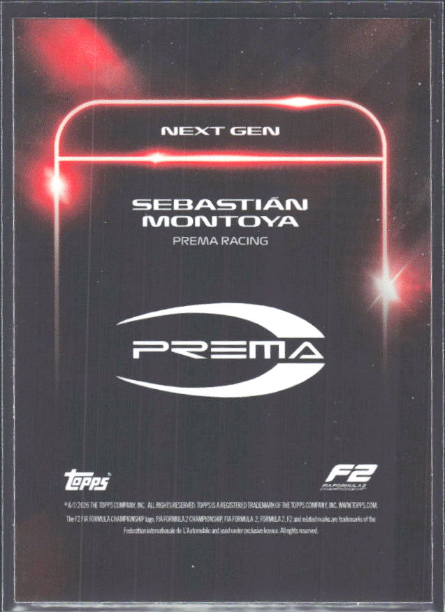 2026 Topps Formula 1 Lights Out Next Gen Sebastián Montoya - baksida