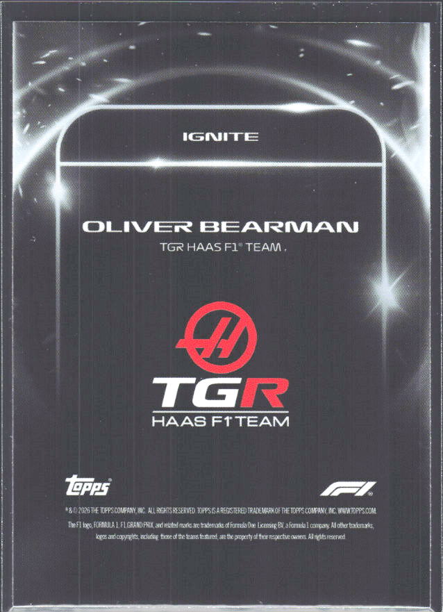 2026 Topps Formula 1 Lights Out Ignite Oliver Bearman - baksida