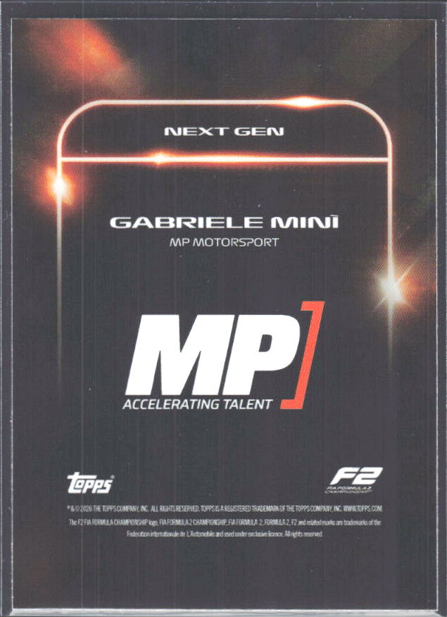 2026 Topps Formula 1 Lights Out Next Gen Gabriele Minì - baksida