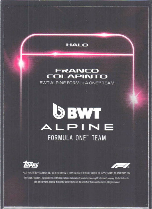 2026 Topps Formula 1 Lights Out Halo Franco Colapinto - baksida