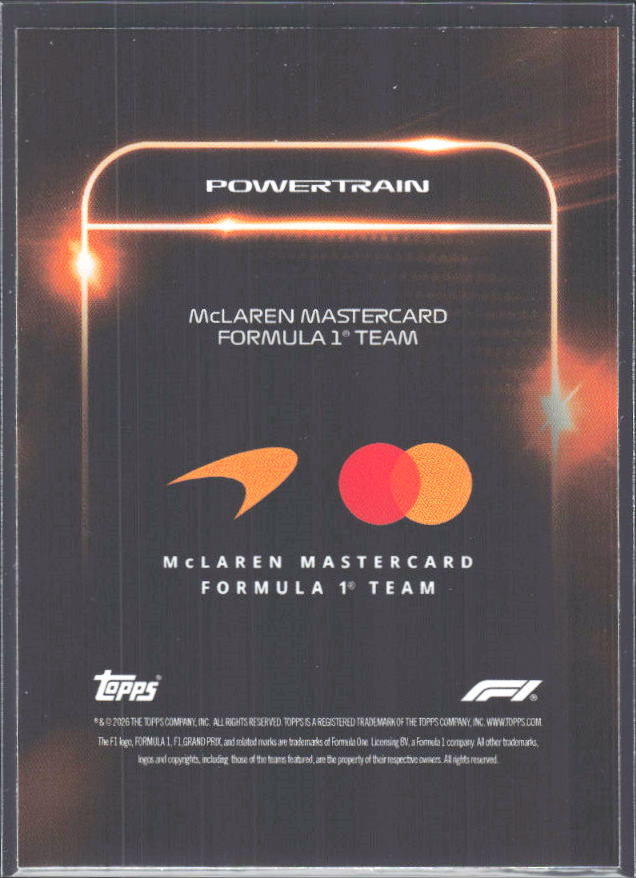 2026 Topps Formula 1 Lights Out Powertrain Andrea Stella / Lando Norris / Oscar Piastri - baksida