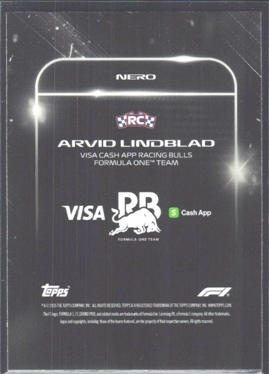 2026 Topps Formula 1 Lights Out Nero Arvid Lindblad - baksida