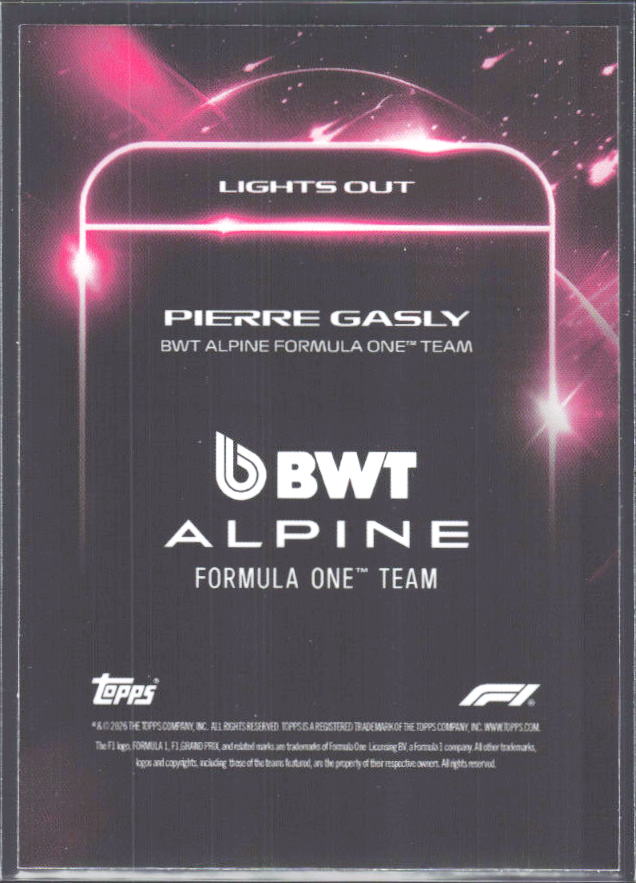 2026 Topps Formula 1 Lights Out Lights Out Pierre Gasly - baksida